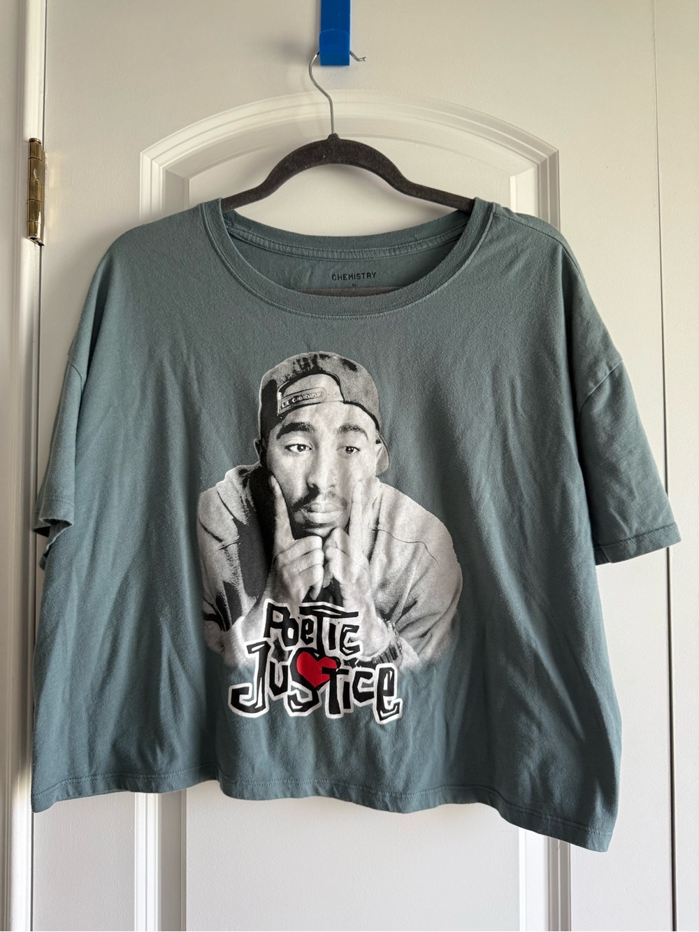 “Poetic Justice” Tupac Shakur Chemistry Cropped XL T-shirt in Heather Blue, EUC